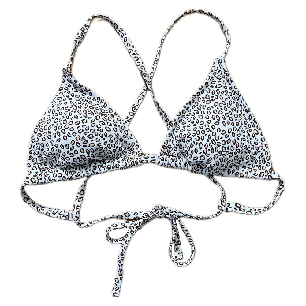 🆕 NWOT White Leopard Print Ribbed Triangle Bikini Top